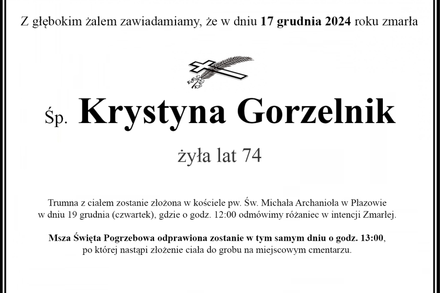 Zmarła Krystyna Gorzelnik [74 lata]